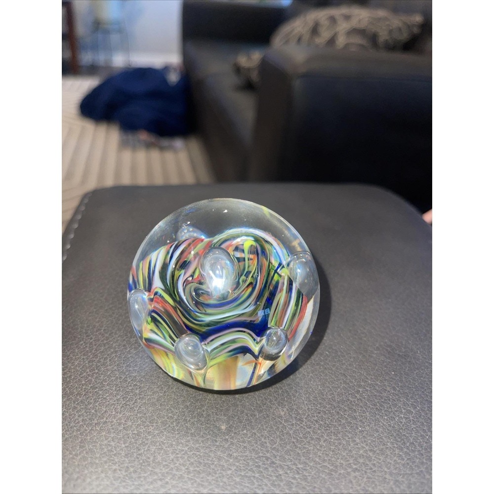 Zimmerman Colorful Glass Paperweight Controlled Bubbles